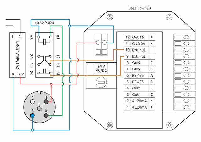 Схема подключения датчика и расходомера